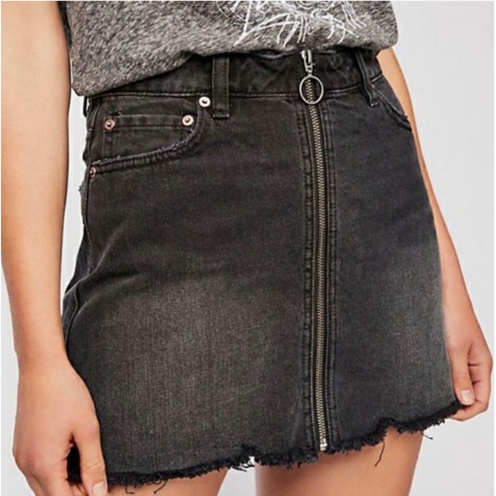 We The Free Zip Up Denim Rodeo Mini Skirt Size 24